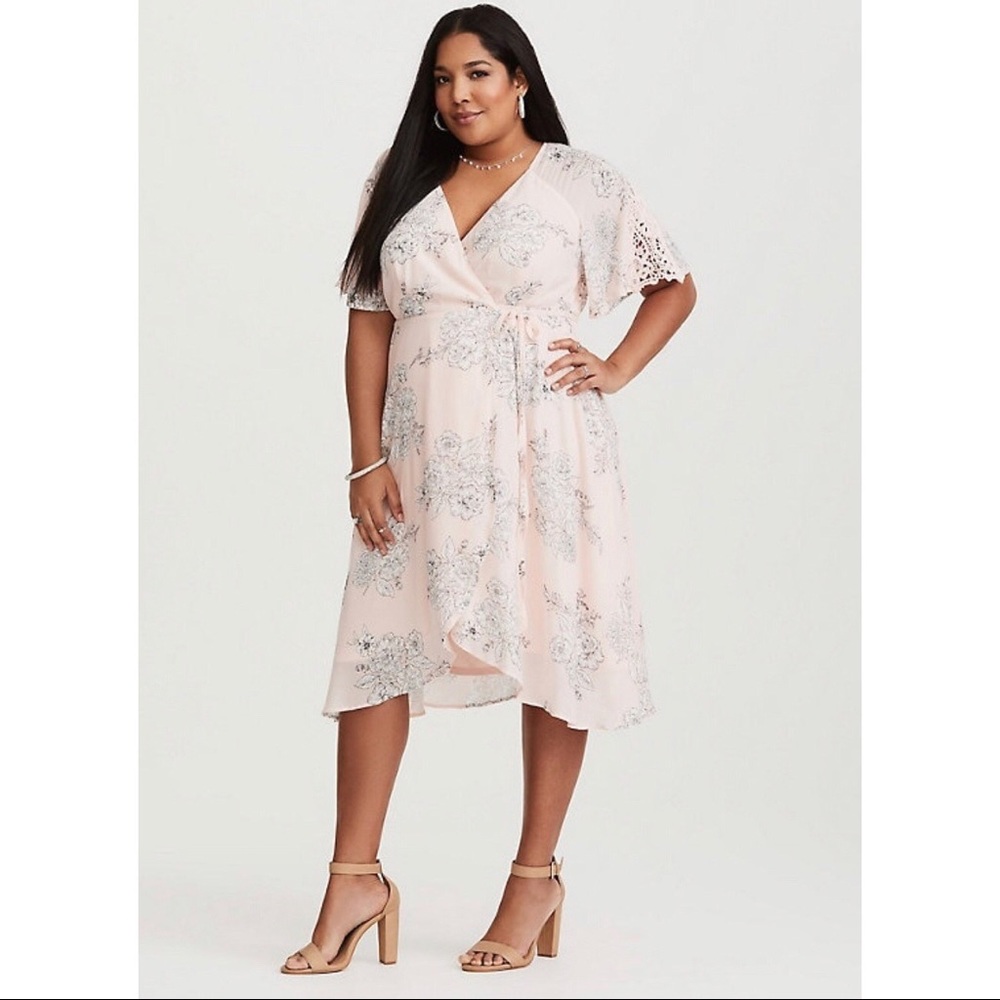 Blush pink floral wrap dress